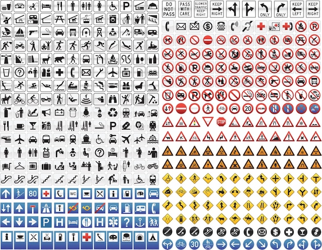 Vector road and traffic sign all symbols