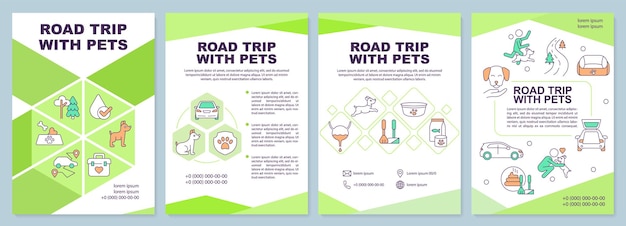 Vector road trip with pets brochure template