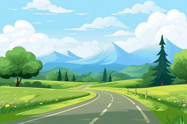 a road with a mountain in the background