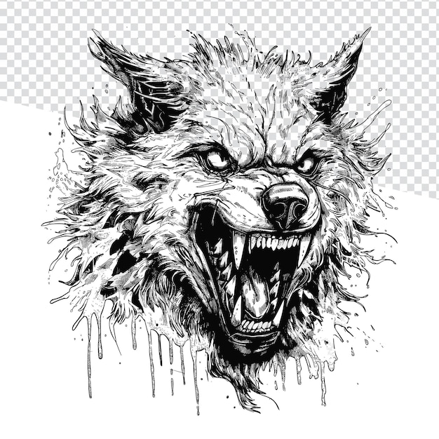 Roaming the Night Intricate Black and White Wolf Illustration Flash Tattoo Coloring Page