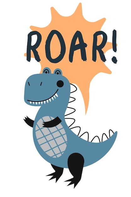 Roar dinosaur Vector funny lettering quote with dino icon scandinavian hand drawn illustration for greeting card t shirt print stickers posters design EPS