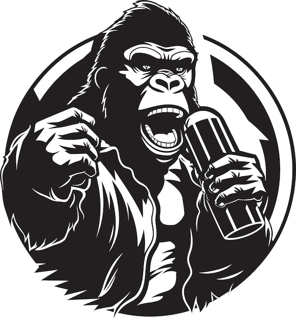 Vector roar and record gorilla mic icon jungle beats vector emblem badge