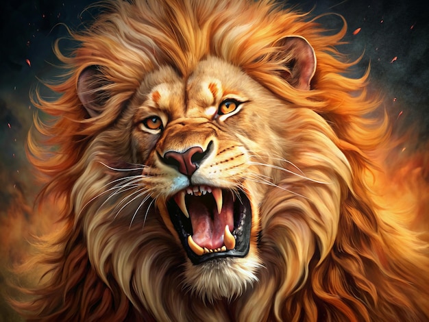 Roaring Lion with Fiery Background