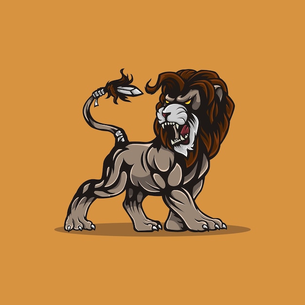 Roaring lion with a knife on his tail