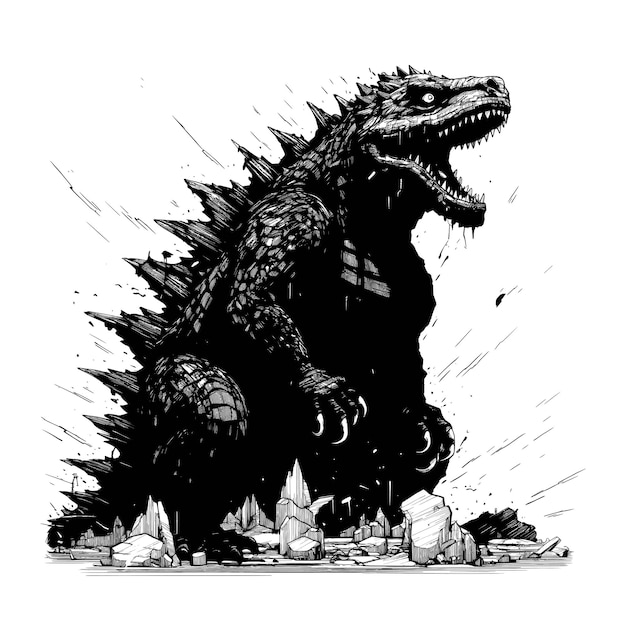 Vector roaring majesty vector illustration of godzilla king of the monsters