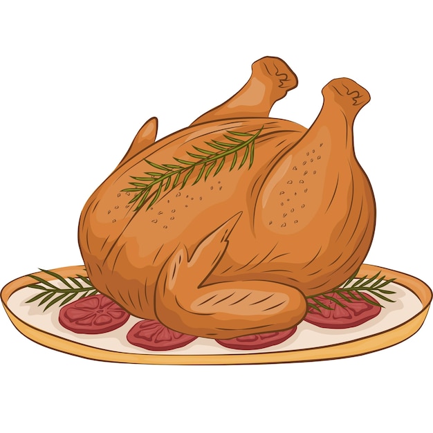 Roast Turkey Dinner Clipart Illustration for Thanksgiving Christmas