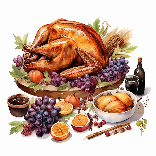 Vector roast turkey holiday meat tradition dinner food celebrate baked thanksgiving meal seasonal