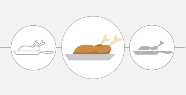 Roasted chicken on a frying pan isolated flat illustration Roasted chicken line icon