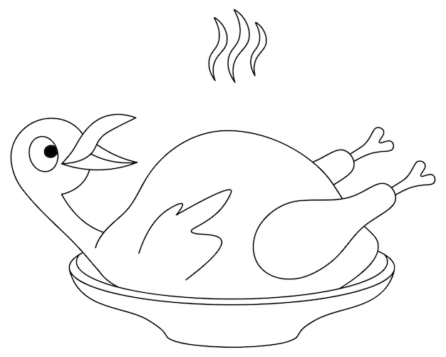 Roasted turkey Screaming duck Crispy goose on a platter Bird carcass with head Sketch