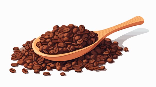 Vector roasting coffee beans in a wooden spoon