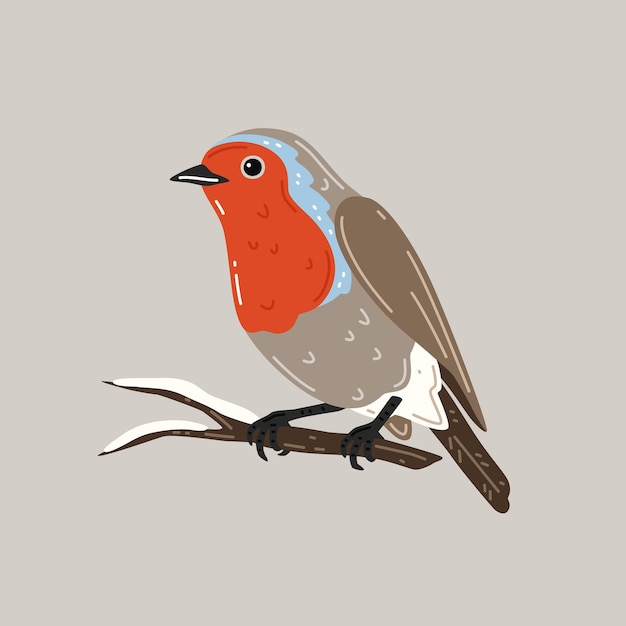 Vector robin sitting on a tree branch. vector illustration