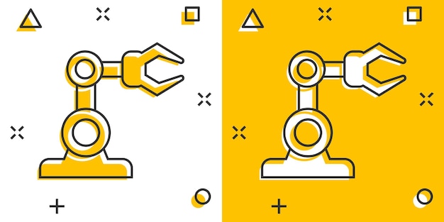 Robot arm icon in comic style Mechanic manipulator cartoon vector illustration on white isolated background Machine splash effect business concept