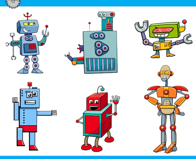 robot cartoon characters set