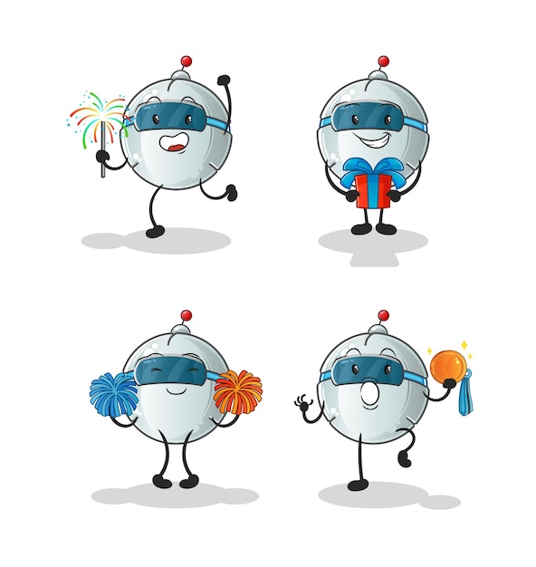 Vector robot celebration set character. cartoon mascot vector