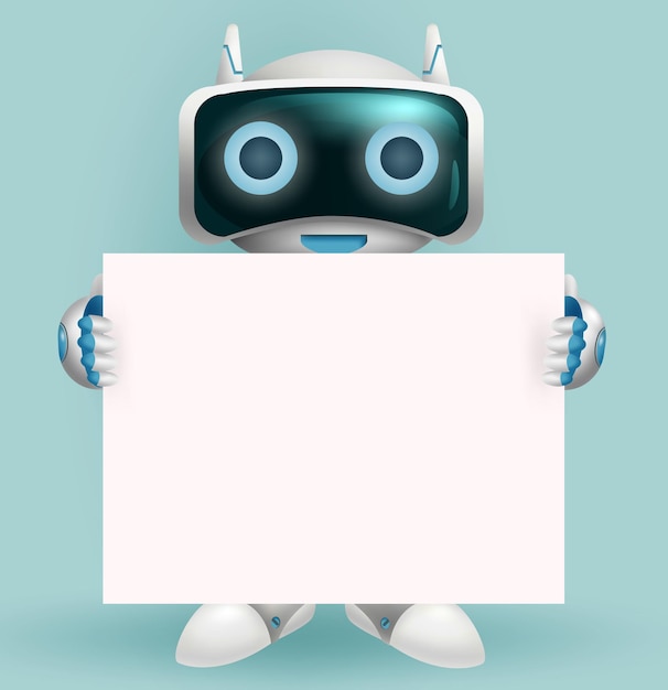 Robot character vector design Robotic character holding white board element with space for text