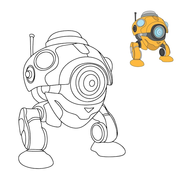 Robot coloring page Cute robot without hands coloring book isolated on white background Square