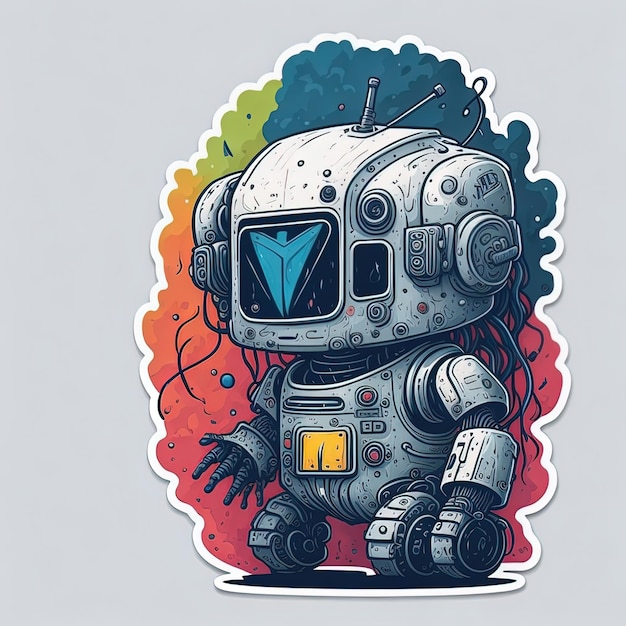 robot design transformer machine metal colorful sticker vector illustrator 2d