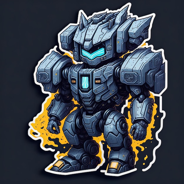 robot design transformer machine metal colorful sticker vector illustrator 2d