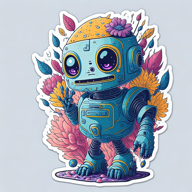 robot design transformer machine metal colorful sticker vector illustrator 2d