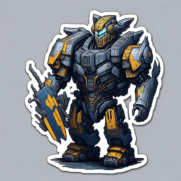 robot design transformer machine metal colorful sticker vector illustrator 2d