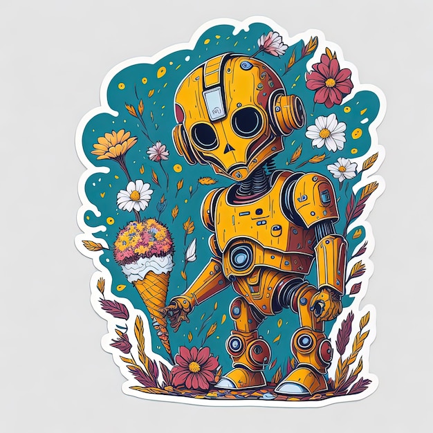 robot design transformer machine metal colorful sticker vector illustrator 2d