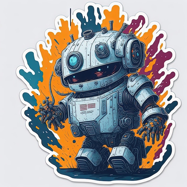 robot design transformer machine metal colorful sticker vector illustrator 2d