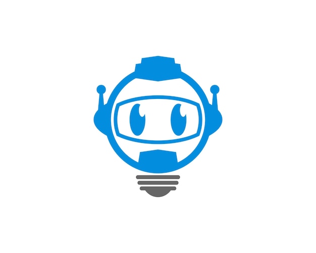 Robot head with light bulb shape logo