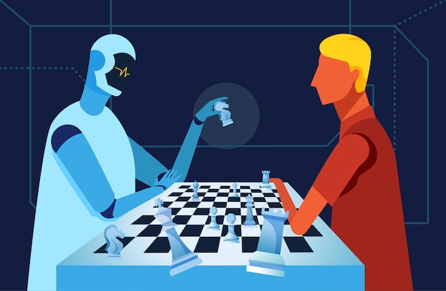 Robot and human are playing chess