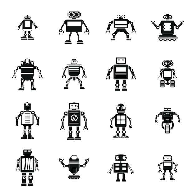 Robot icons set, simple style