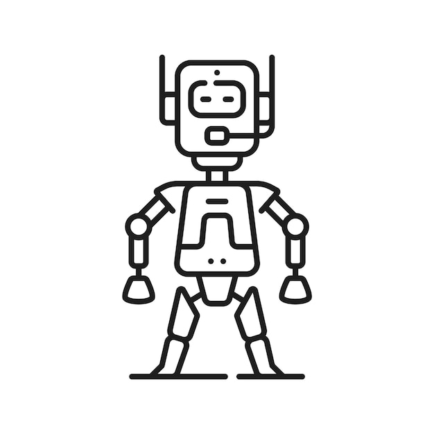 Robot line icon cartoon robotic cyborg character