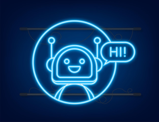 Robot neon icon Bot sign design Chatbot symbol concept Voice support service bot