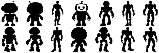 Vector robot silhouettes set large pack of vector silhouette design isolated white background