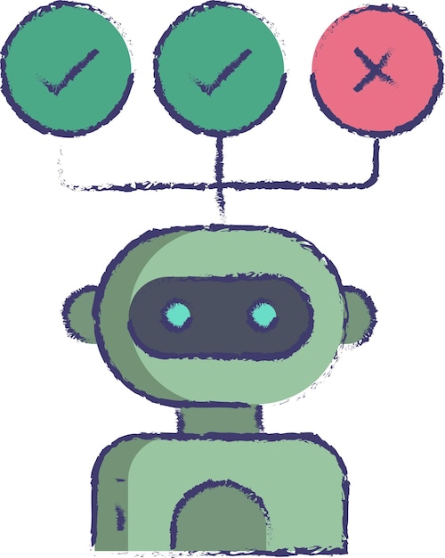 Robot Thinking hand drawn vector illustration