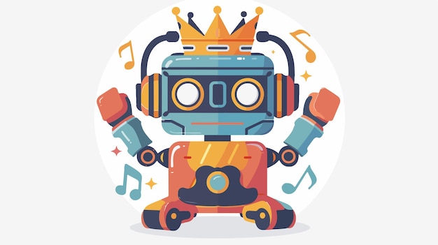 Vector robot wearing crown and music headset vector illustration