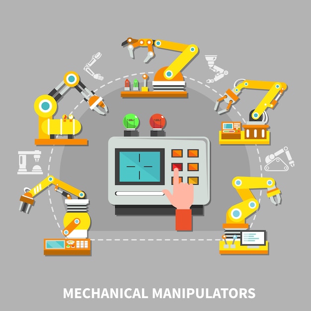 Robotic arm composition with yellow technical devices