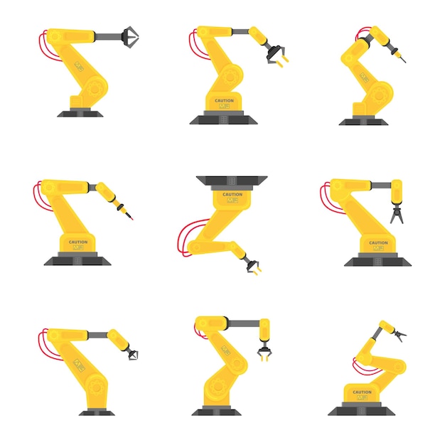 Robotic arm flat style design vector illustration set