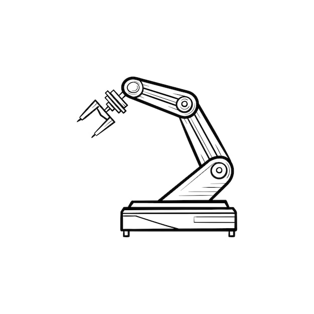 Robotic arm hand drawn outline doodle icon. Industrial robot, robotic industry and technology, machine concept