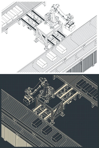 Robotic factory conveyor line illustrations