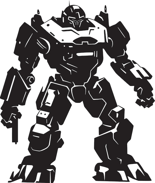 Vector robotic guardian vector black combat cyborg emblematic warrior sentinel black armed robot iconic sy