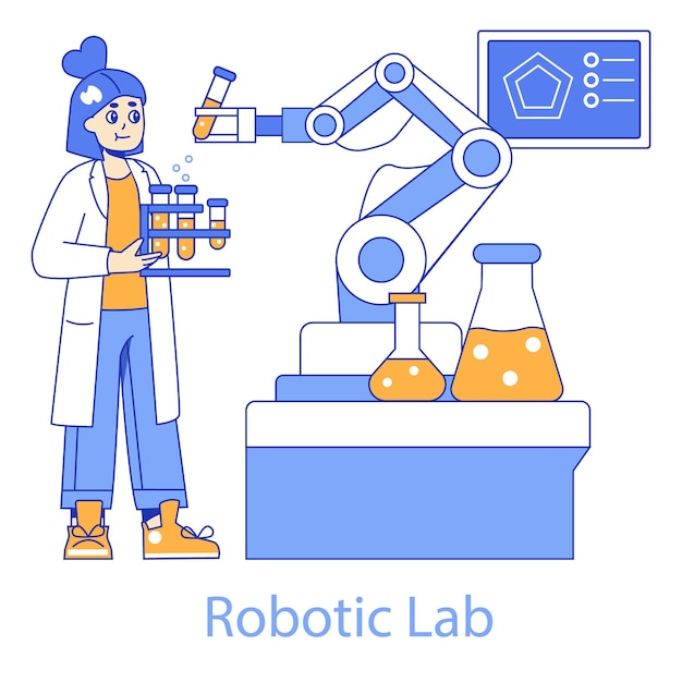 Vector robotic lab concept a scientist collaborates with automated robotics to conduct advanced research