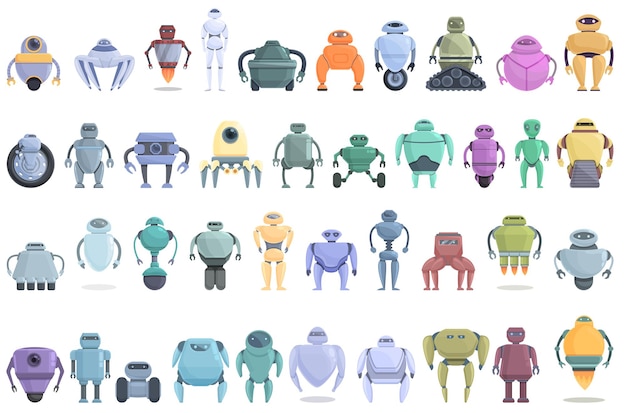 Robotics icons set cartoon vector. Smart tech