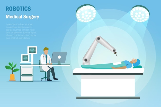 Vector robotics medical surgery doctor control robotics arms operating patient in hospital