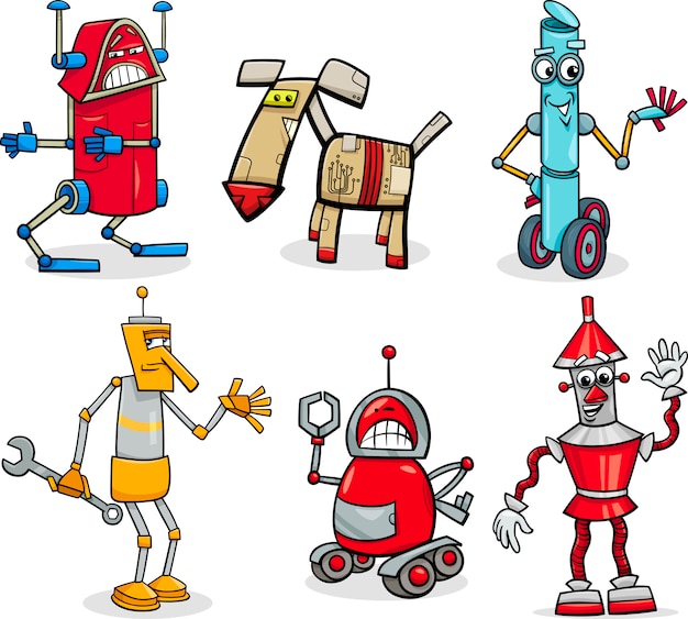 robots cartoon illustration set