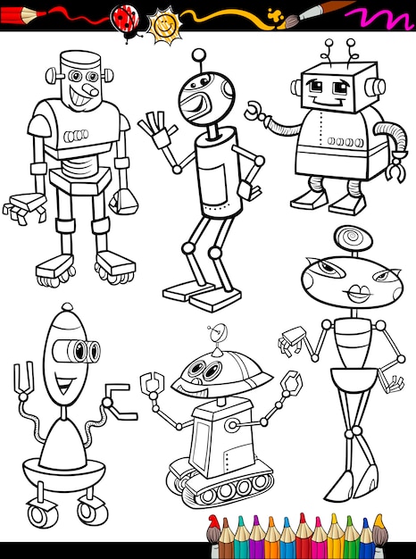 Robots Cartoon Set for coloring book