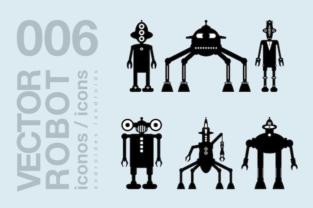 Vector robots flat icons 002 vector robot silhouettes set