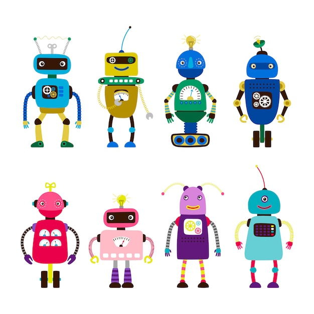 Robots for girls and boys   on white background