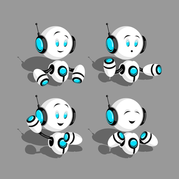 Robots set on gray background in vector EPS 8