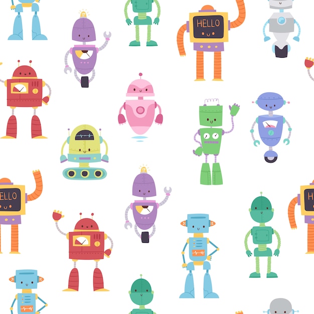 Robots and transformers toys for kids seamless pattern  cartoon illustration.