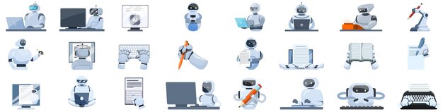 Vector robotwriter vector a collection of robot characters with various jobs and tasks