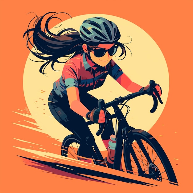 Vector a rochester girl rides a gravel bike in cartoon style